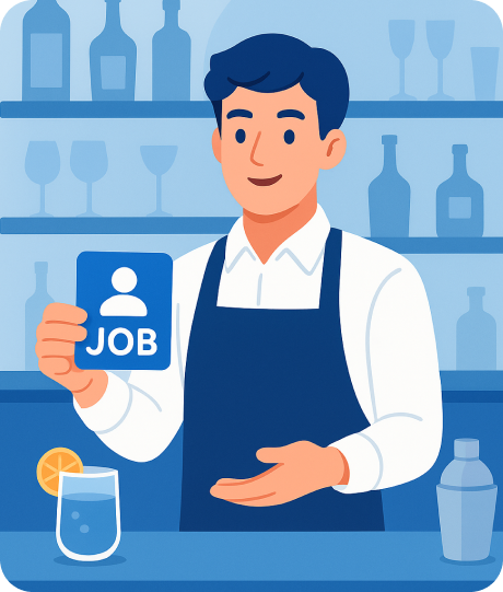 Trabajador sosteniendo tarjeta de empleo